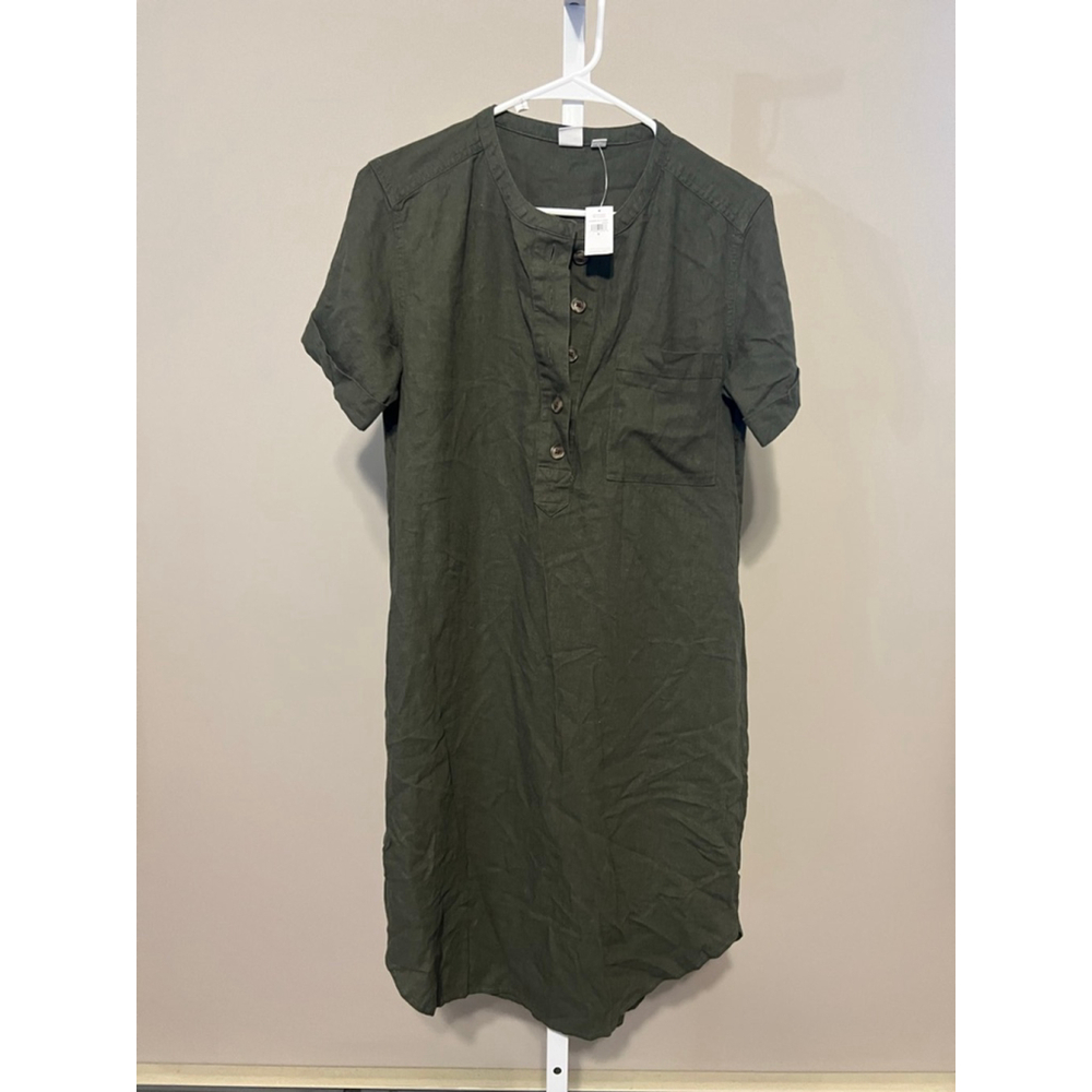 Women's GAP Dark Green Short Sleeve Henley Shirt Dress S